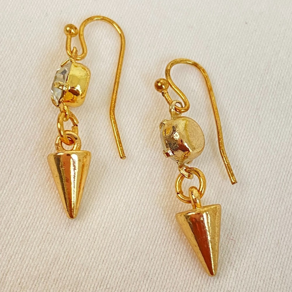 💎Gold Tone Clear Rhinestone Spike Dangle Drop Earrings Women’s Vintage